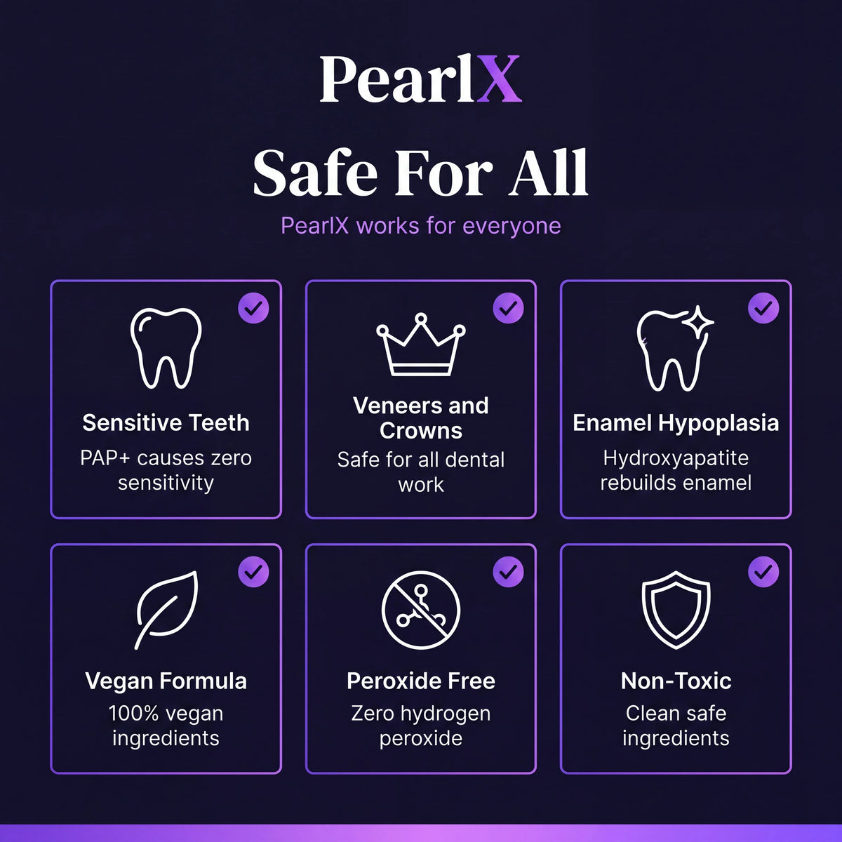 PearlX safe for everyone compatibility infographic